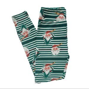 LuLaRoe Women’s Vintage OS Leggings Retro Santa & Stripe Print Green White Black